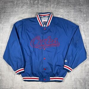 Chicago Cubs Jacket Mens Large Blue Vintage Windbreaker Pro Player MLB Dugout